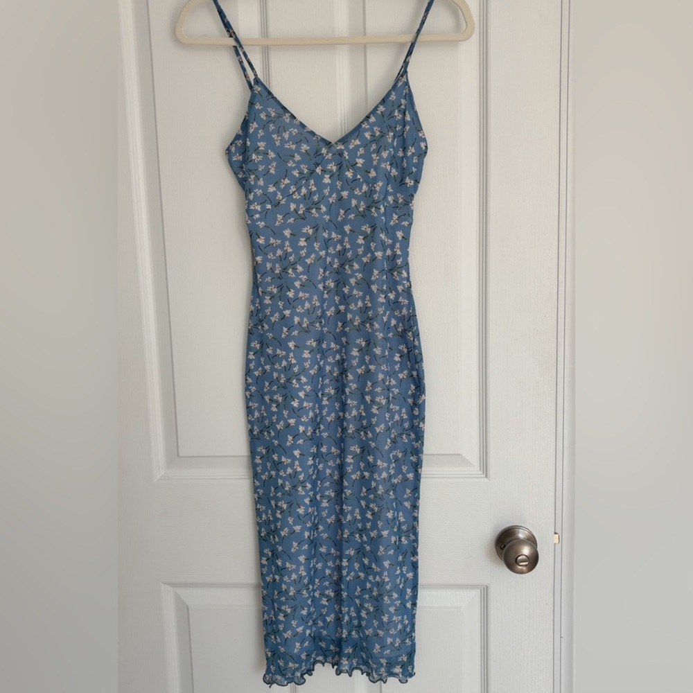 Blue Bodycon Mini Floral Midi Dress